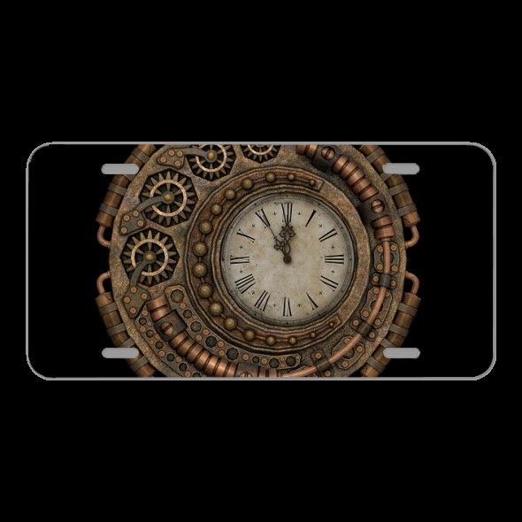 License Plate Novelty Car Front Clock Time Time Of Fantasy Steampunk