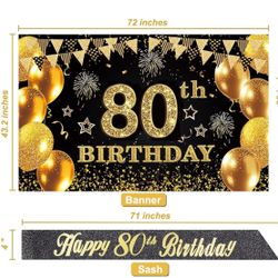 Black and gold- 80s Birthday Banner and Sash