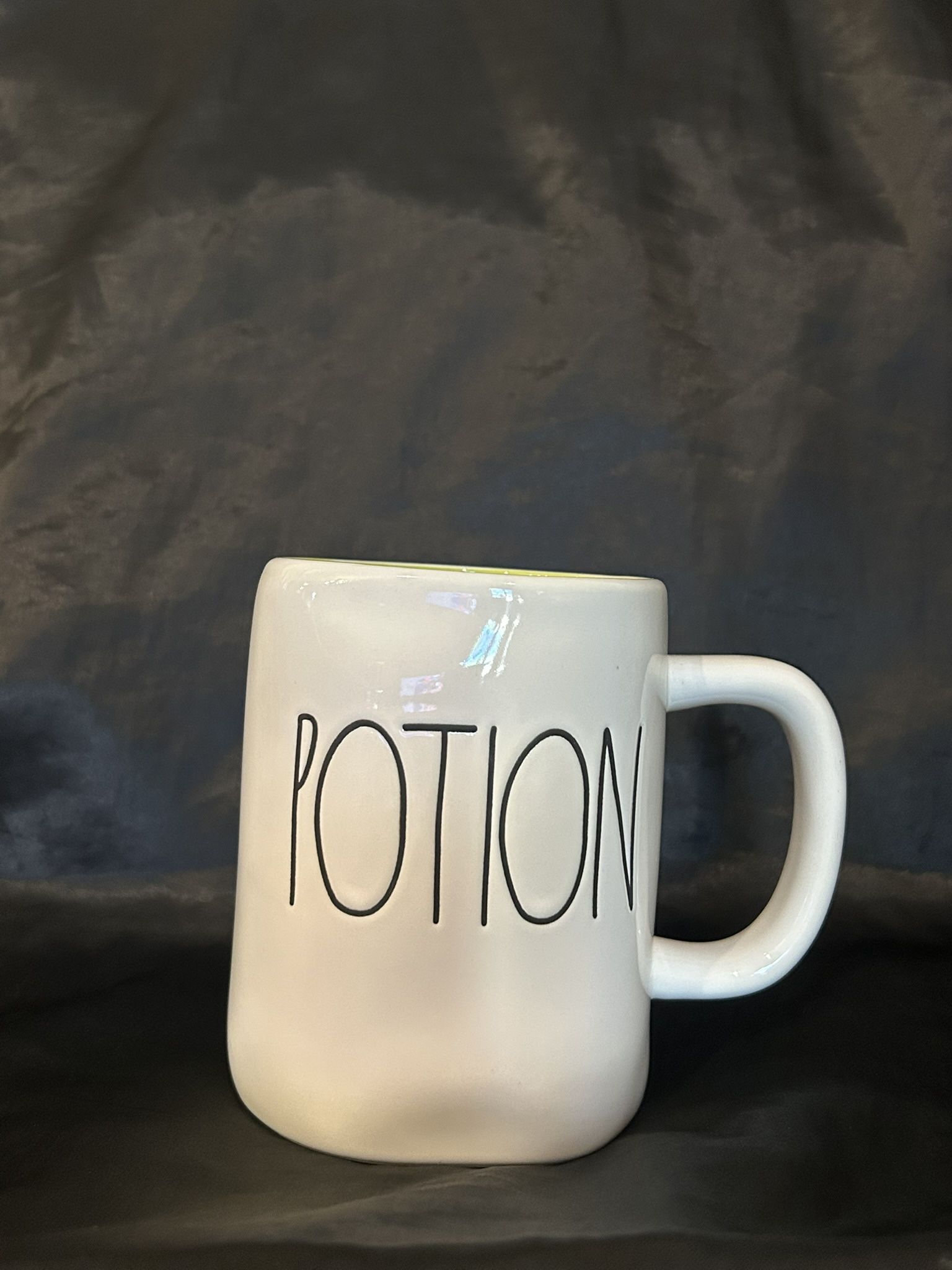 Rae Dunn “POTION” Mug. White Mug,black Lettering, Lime Green Interior