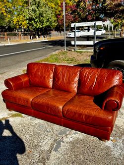 Chateau d'Ax Cognac Italian Leather Three-Seat Sofa