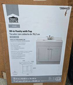 LIGHT GREY VANITY BATHROOM CABINET WITH TOP.....30 INCHES WIDE....NEW.....$ 140
