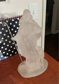 Frosted Glass Shepherd Figurine with Lamb LED Color Changing Good Shepherd Jesus Figurine