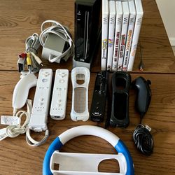 Nintendo Wii Black WiiMotion+ Console Bundle Lot w 3 Controllers & 6 Games