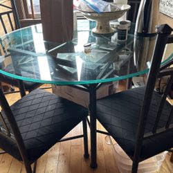 Beautiful Thick Glass Table With Brass Chairs