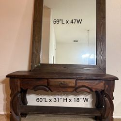 Rustic Solid Wood Console Table + Mirror