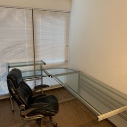 Large Glass Desk + Office Chair