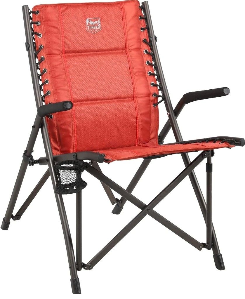 TIMBER RIDGE Heavy Duty Collapsible Padded Armrests Cup Holder Foldable Outdoor Lounge Chairs for Beach, Fishing, Lawn, 22.24" x 18.31" x 35.43", Red