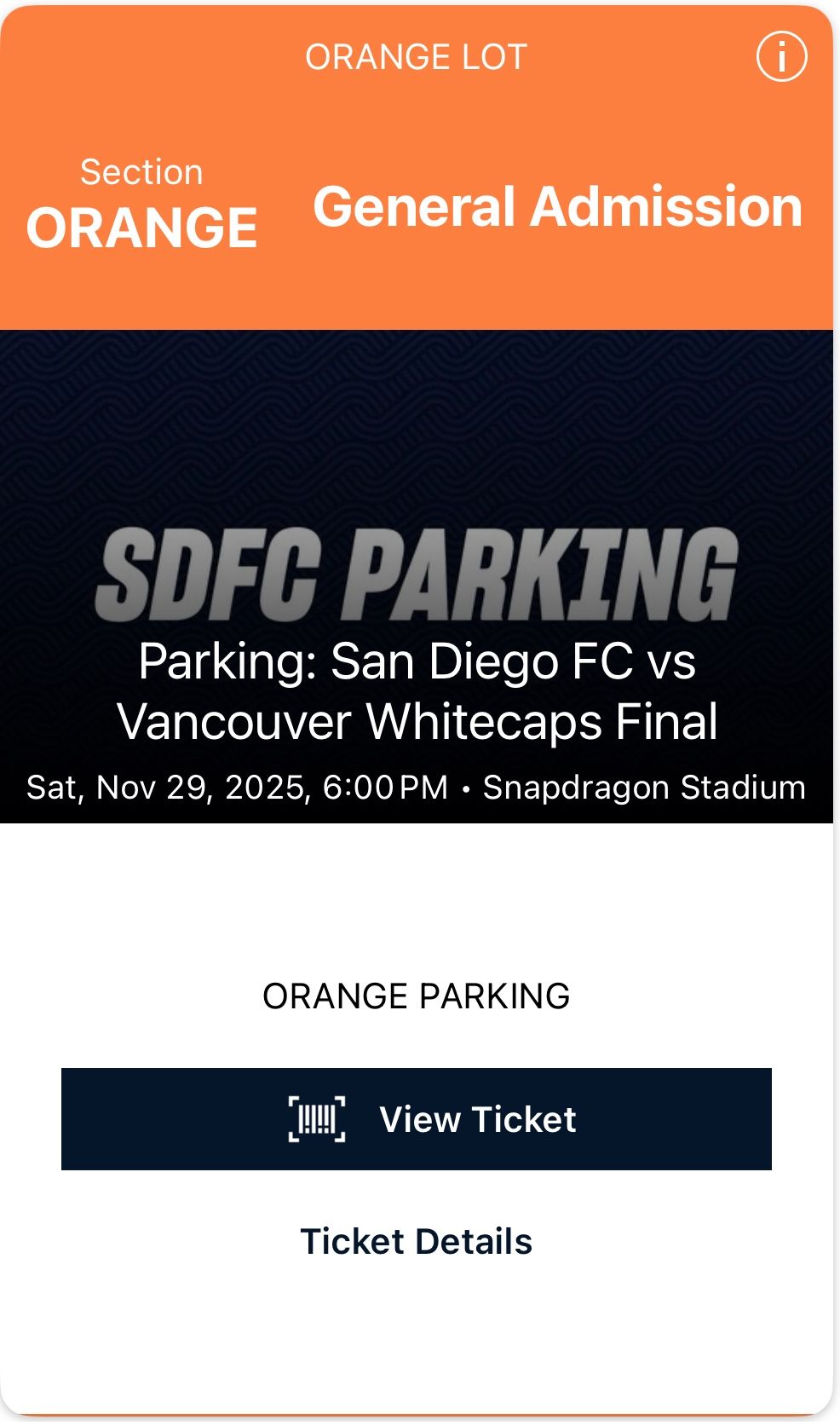 SDFC Parking Ticket ORANGE lot