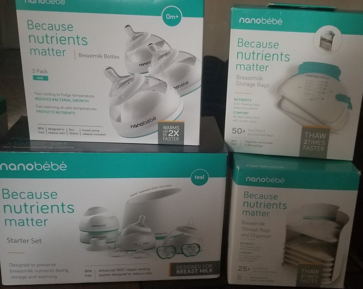 Nanobebe bottle starter kit, Extra bottles, Breast milk storage