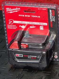 Brand New MILWAUKEE M18 18-Volt 5.0 Ah Lithium-lon XC Extended Capacity Resistant Battery
