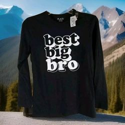NWT Boys "Best Big Bro" Black Long Sleeve Tee T Shirt Top Size XXL Large Extra 16 Children's Place Brother 