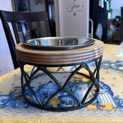 Elegant stainless Steel And Wood Pet Food Or Water Bowl