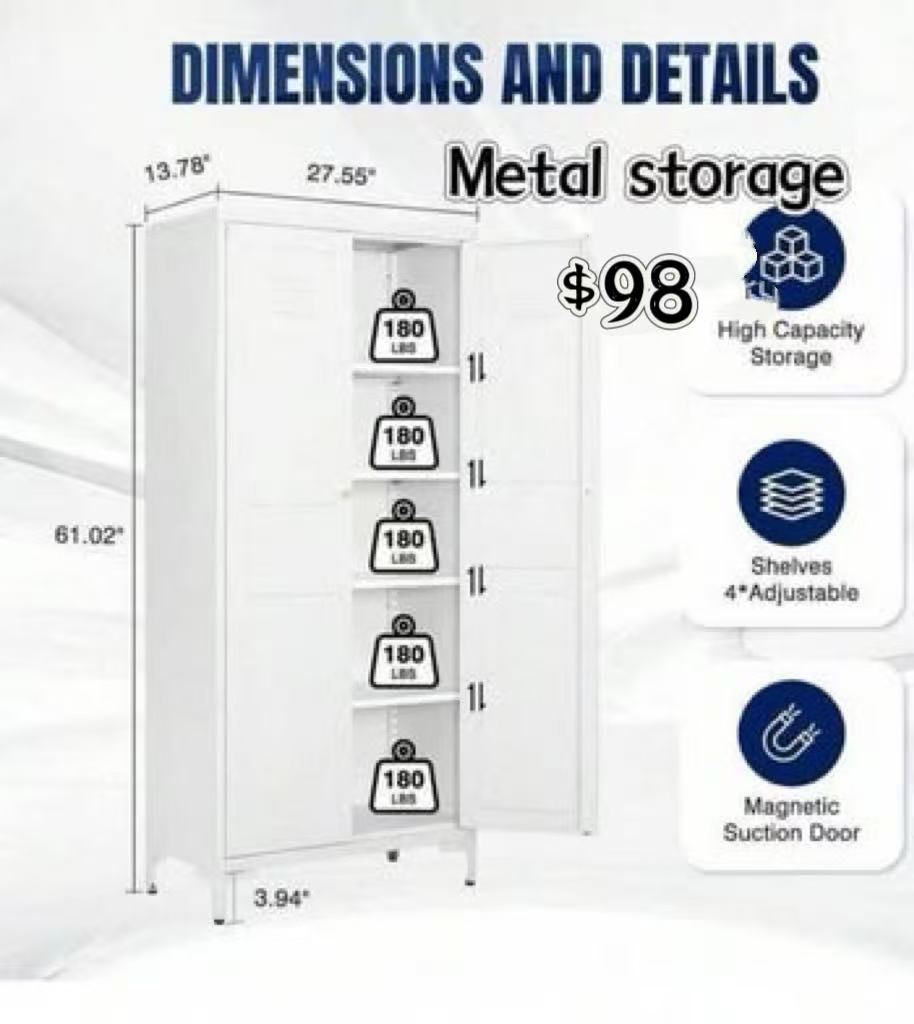 ✌️ White Storage Cabinet with Feets-Metal Home Kitchen Pantry Cabinets with Doors and Adjustable Shelves,Organization Locker for Cupboard/Bedroom