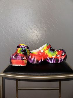 Platform Rainbow Tie-Dye Crocs + Charms