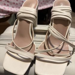 White Lace-Up Heels