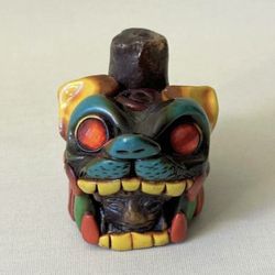 Collectible Mexican Handmade Clay Jaguar Aztec Death Whistle Incense Holder