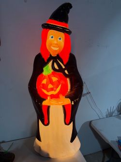 Witch and Pumpkin Blow Mold with Black Cape