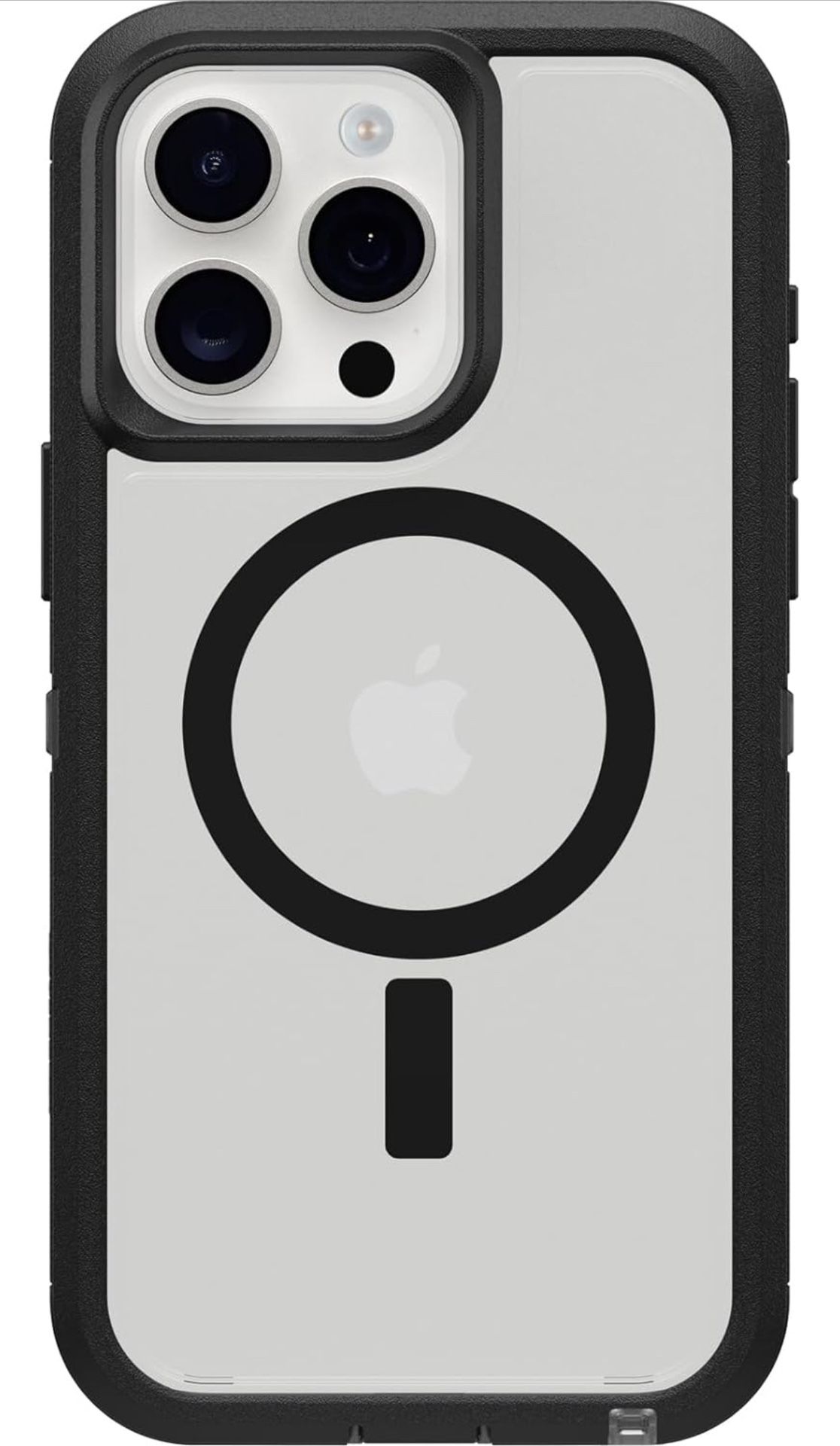 OtterBox iPhone 15 Pro MAX (Only) Defender Series XT Clear Case - DARK SIDE (Black/Clear), screenless, rugged , snaps to MagSafe, lanyard attachment