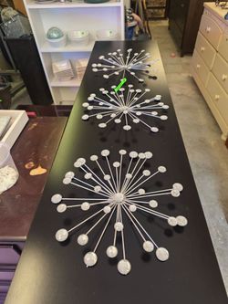 Easy to hang silver jeweled grayish tone Starburst wall decor, set of 3 for $15