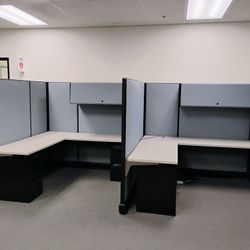 Office Cubicle Workstation - 8 Total With Desks, Drawers, And Overheads