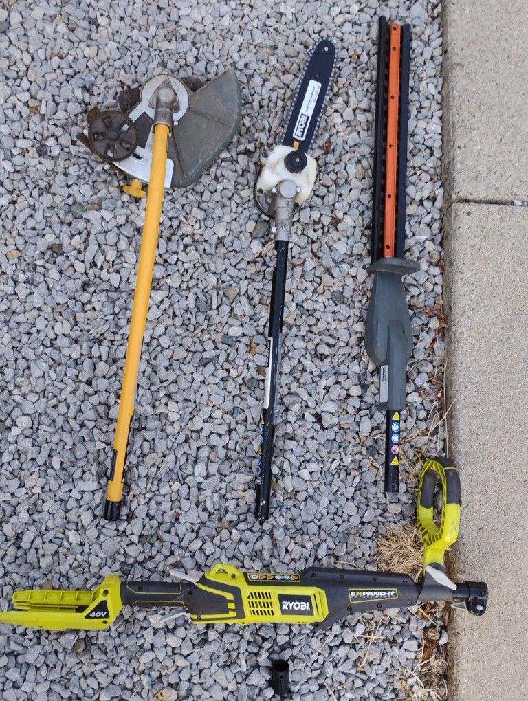 Ryobi Pole Saw With Expand It Attachments, Hedge Trimmer, And Edger