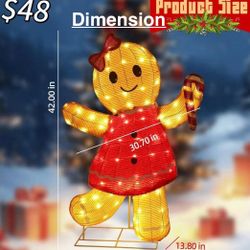 😀 42"H  3D Lighted Gingerbread Girl Outdoor Christmas Decorations 48In Light Up LED Gingerbread Decor Weather-Resistant Christmas Decor Outdoor