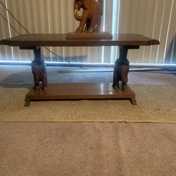Hand carved elephant table and footstool