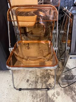 Set of Modern Transparent Folding Chair- Acrylic Folding Chairs-Acrylic Ghost Stackable Crystal Seat-Luxury Plastic Living Room Seat-Chrome Frame Acce