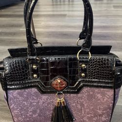 THE CONTESSA Purple & Alligator Rolling Laptop Carryall Trolley Bag