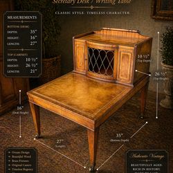 Vintage Regency Style Secretary Desk w/ Original Leather Top & Brass Gallery 1930’s