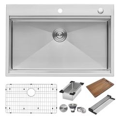 Ruvati 33 x 22 inch Workstation Drop-in Topmount Kitchen Sink 16 Gauge Stainless Steel Single Bowl - RVH8003