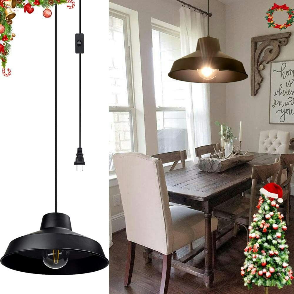 Black Metal Hanging Pendant Light with Plug in 14.63ft Cord