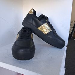 Size 6 Black and Gold Metallic Air Force One Sneakers