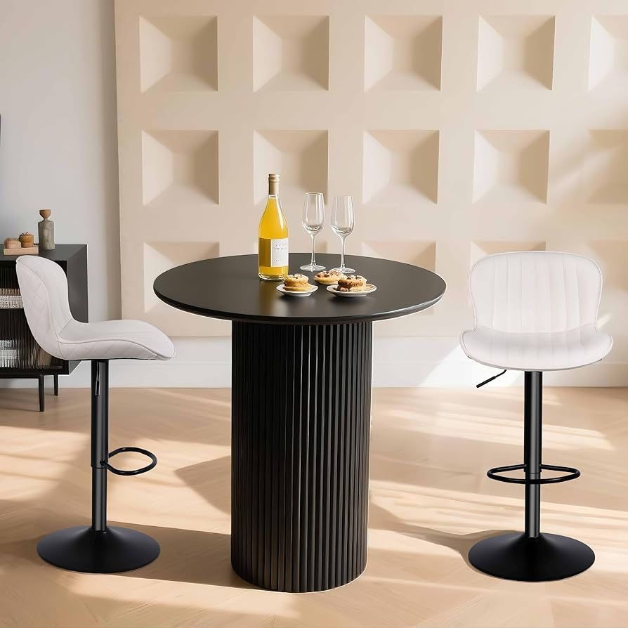 M-Bar Stools Set of 2 - Swivel Counter Height Barstools/Chairs (Height Adjustable) - Modern Faux Leather Barstool with High Backrest, 17.72" Large Bas