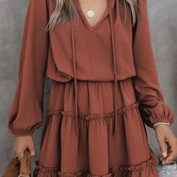 Split V Neck Chiffon Dress 