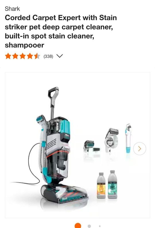 Shark
Corded Carpet Expert with Stain striker pet deep carpet cleaner, built-in spot stain cleaner, shampooer