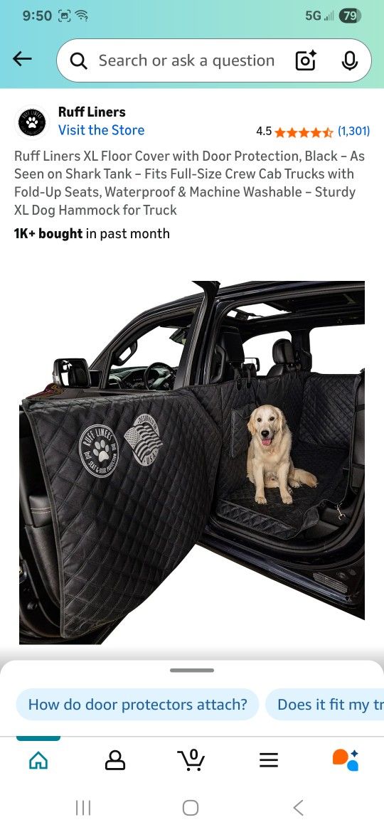 Ruff Liners XL floor Cover With Door Protection . XL Dog Hammock For Truck New In Box Pick Up In Pomona $100