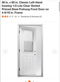Door 36 in. x 80 in. Classic Left-Hand Inswing 1/2-Lite Clear Vented Primed Steel Prehung Front Door on 4-9/16 in. Frame as is new