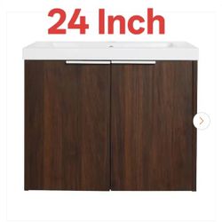 23.60 in. W x 18.1 in. D x 19.30 in. H Single-Sink Wall-Mounted Bath Vanity in Brown with Resin Top in White, Bathroom