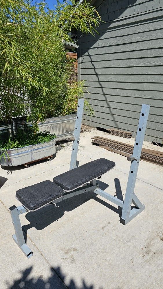 Adjustable Weight Bench with 6' Bar & Screw-on Weight Retaining Rings $75