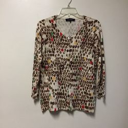 Women’s EVEN PICONE Silk/nylon/cotton 3/4 sleeve print button down cardigan sweater… Size medium