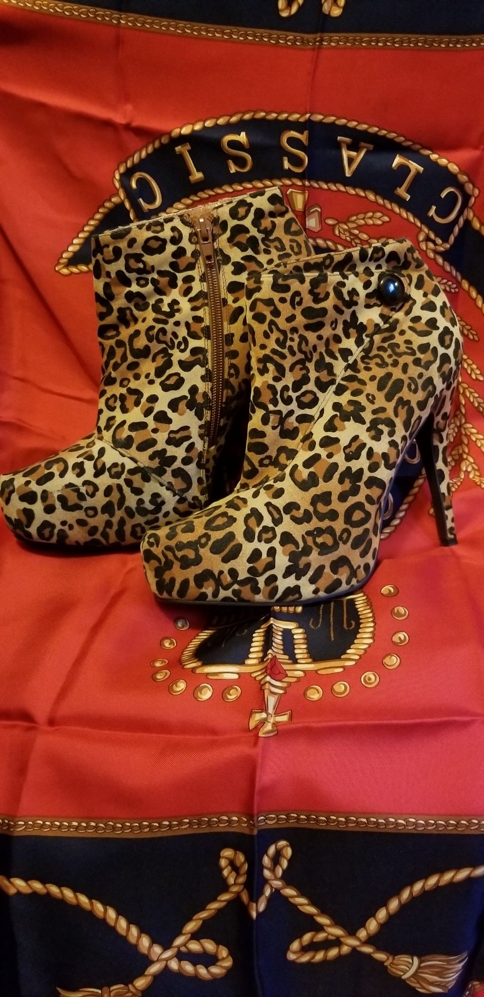 Leopard print booties heels