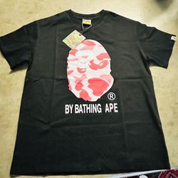 BAPE black tee with pink camo print, Size XL