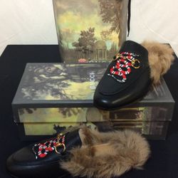 Quality Leather Mule Slip On With Embroidery 