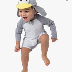 Toddler One-Piece Swimsuit With Hat 3-6 Months