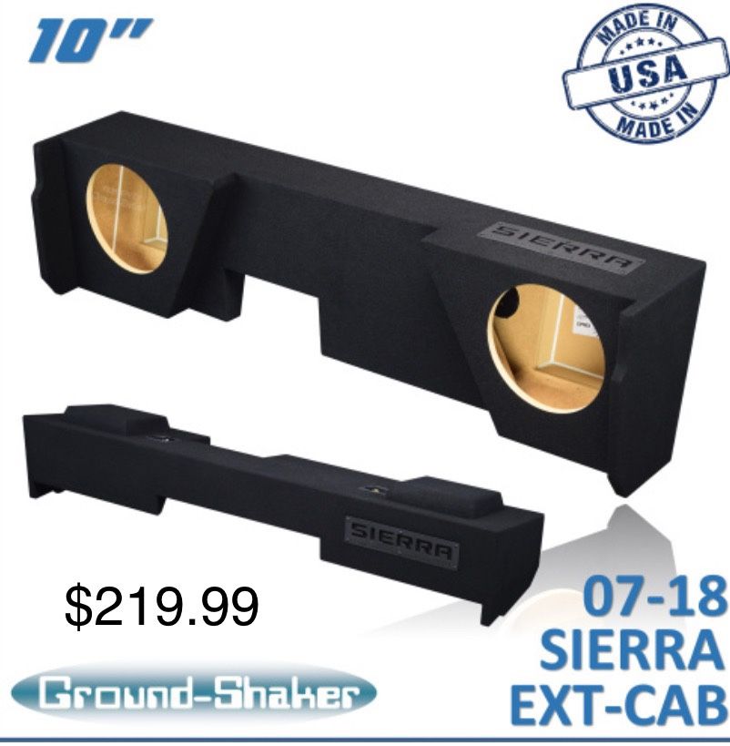 Black 10" Dual Sealed Sub Box, Fits 07-18 Gmc Sierra Extended Cab