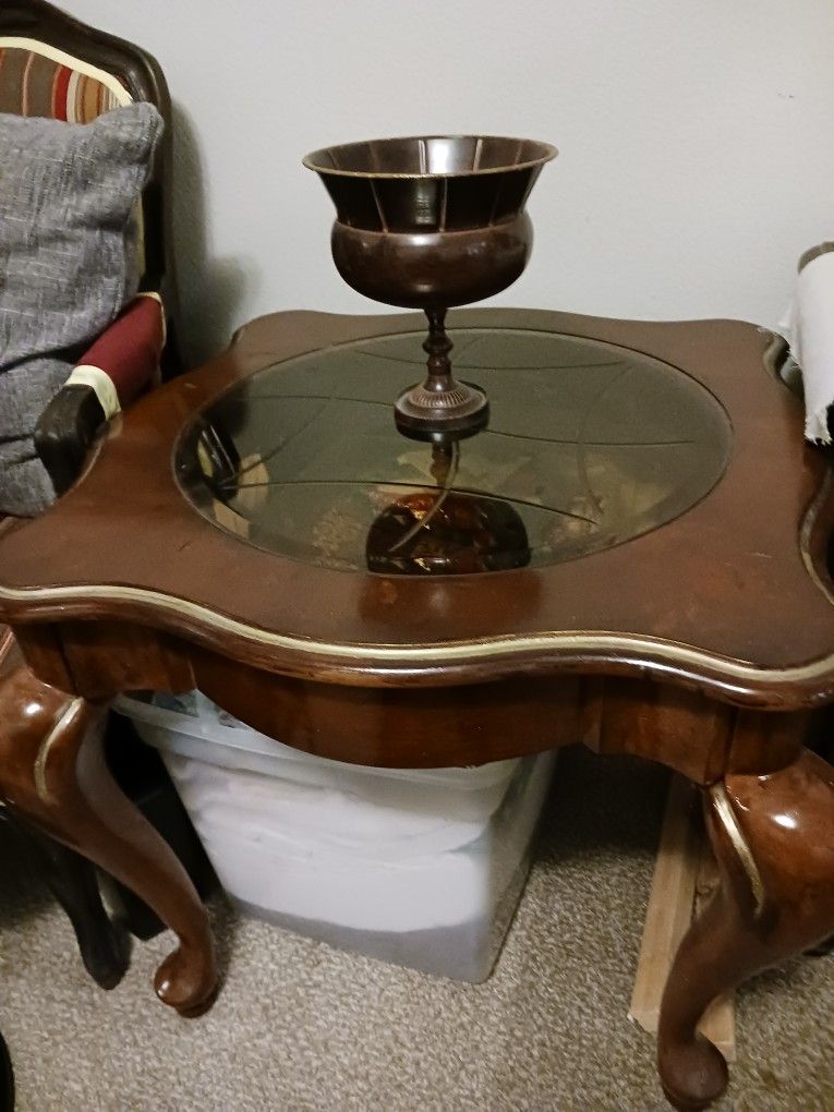 End Table W Amber Glass Center