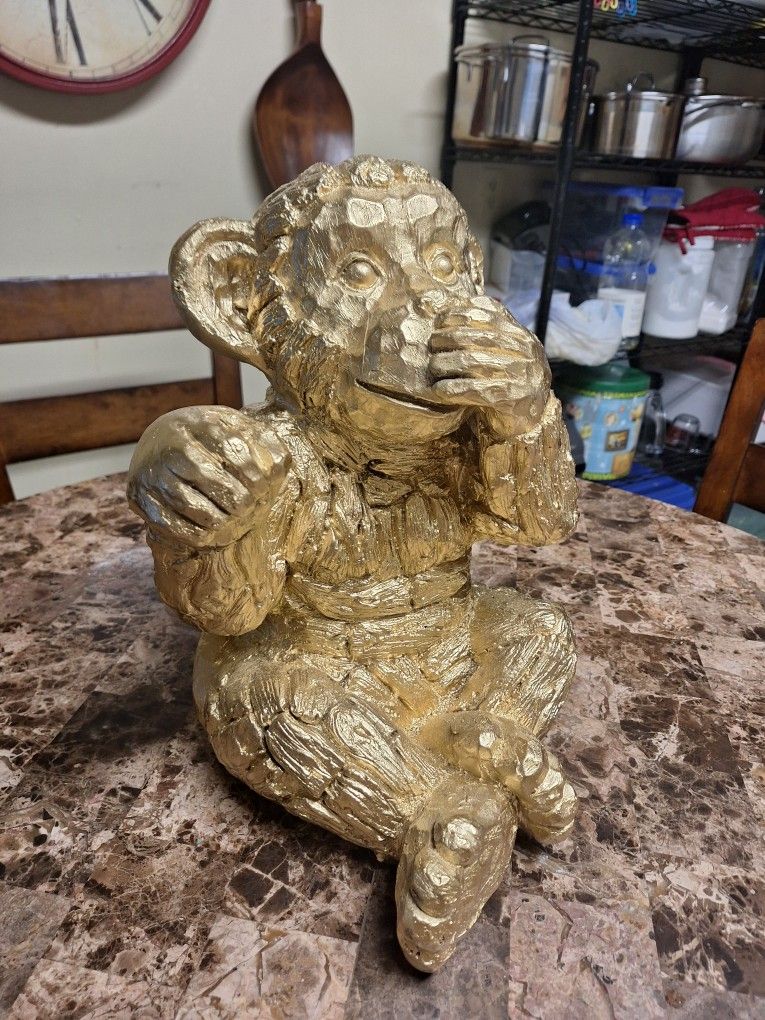 15 Inch Gold Monkey Sculpture