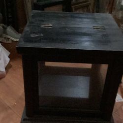 Vintage Square Black Wood Display Curios  Can Be In Top Of Furniture Or Floor  42 Inside X18 Height 