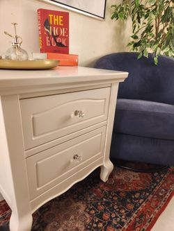 Million Dollar Baby Modern Ivory Lace Nightstand with Crystal Knobs